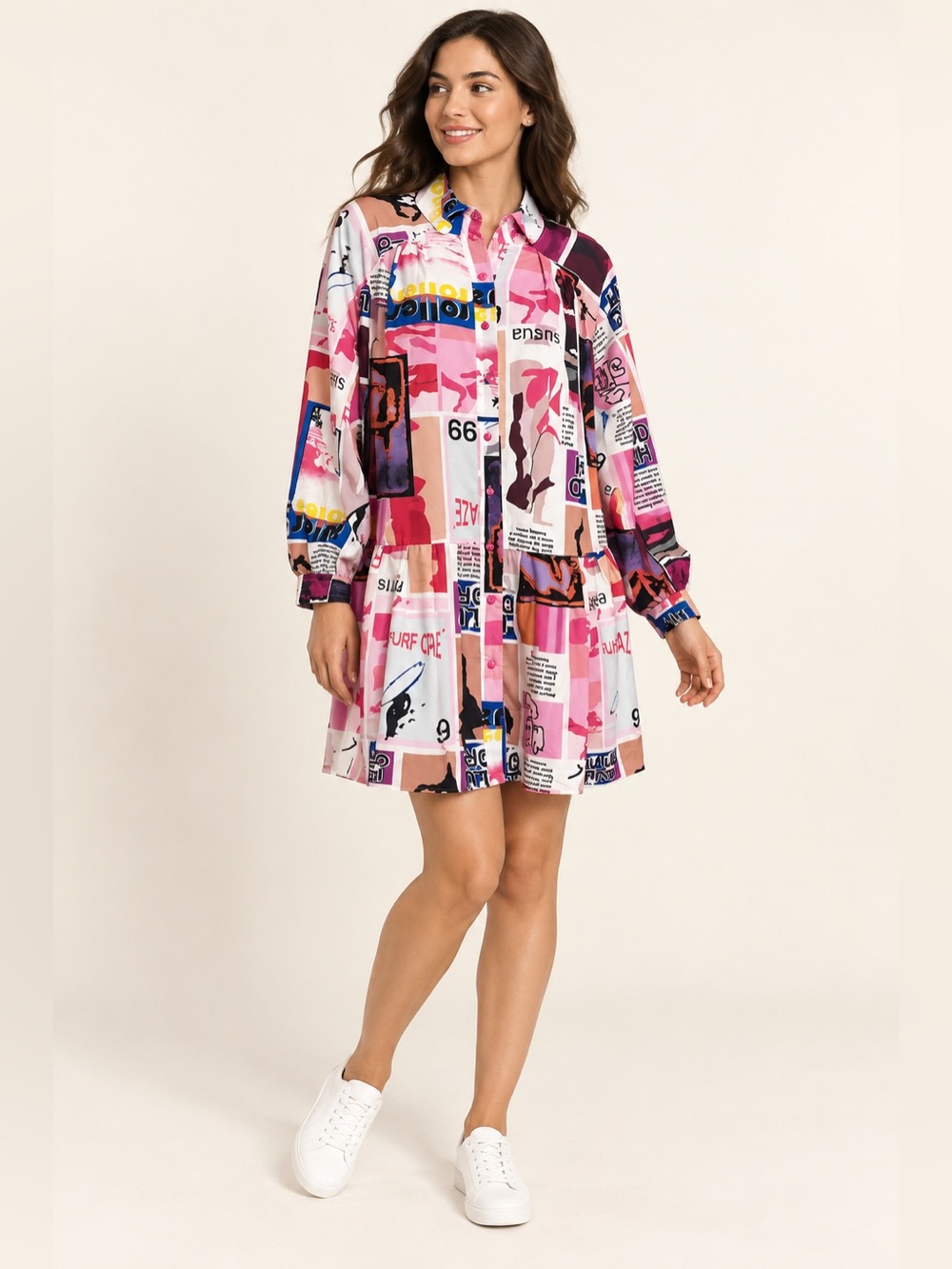 Colorful Graphic Print Shirt Dress by Jennyfer Size: Large